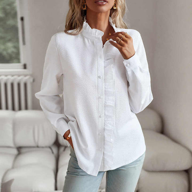 Lisbeth™ - Elegant Blus Med Lång Ärm Och Krage Med Volangdesign